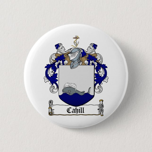 CAHILL FAMILY CREST -  CAHILL COAT OF ARMS 2 INCH ROUND BUTTON (Front)