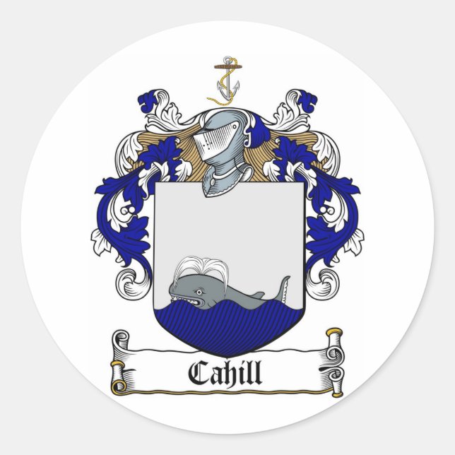 CAHILL FAMILY CREST -  CAHILL COAT OF ARMS CLASSIC ROUND STICKER (Front)