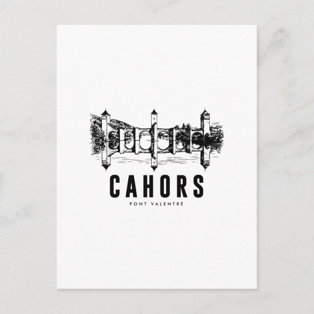 Cahors Architecture Bridge Poster Engraving Black  Postcard (Front)