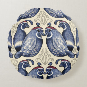 Caille décorative Marine et Coussin rond crème