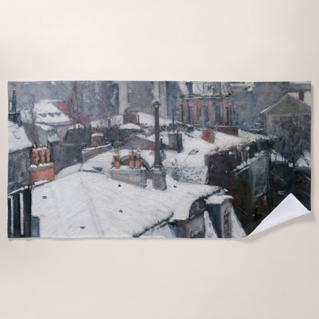 Caillebotte - Rooftops in the Snow Beach Towel (Front)