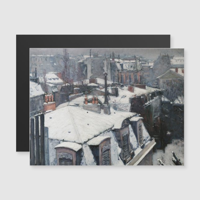 Caillebotte - Toits sous la neige Carte magnétique (Devant / Derrière)
