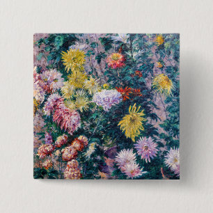 Caillebotte - White and Yellow Chrysanthemums 2 Inch Square Button