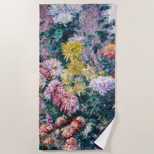 Caillebotte - White and Yellow Chrysanthemums Beach Towel (Front)
