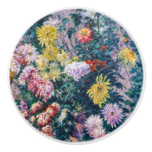 Caillebotte - White and Yellow Chrysanthemums Ceramic Knob