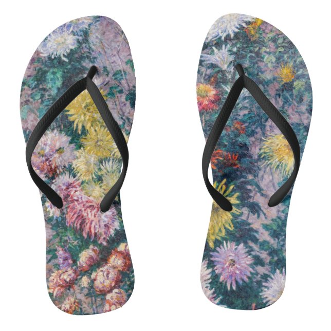 Caillebotte - White and Yellow Chrysanthemums Flip Flops (Footbed)