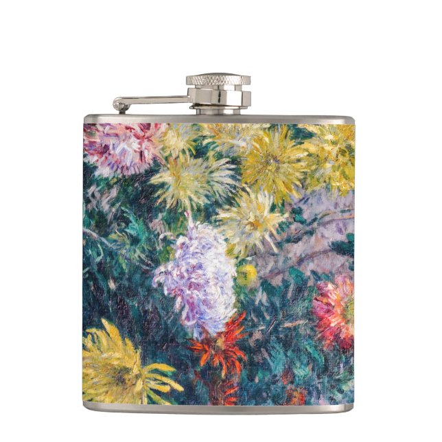 Caillebotte - White and Yellow Chrysanthemums Hip Flask (Front)
