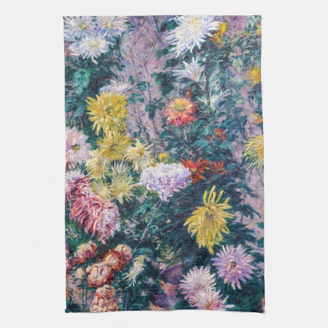 Caillebotte - White and Yellow Chrysanthemums Kitchen Towel (Vertical)