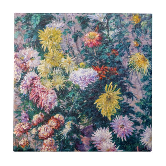 Caillebotte - White and Yellow Chrysanthemums Tile (Front)