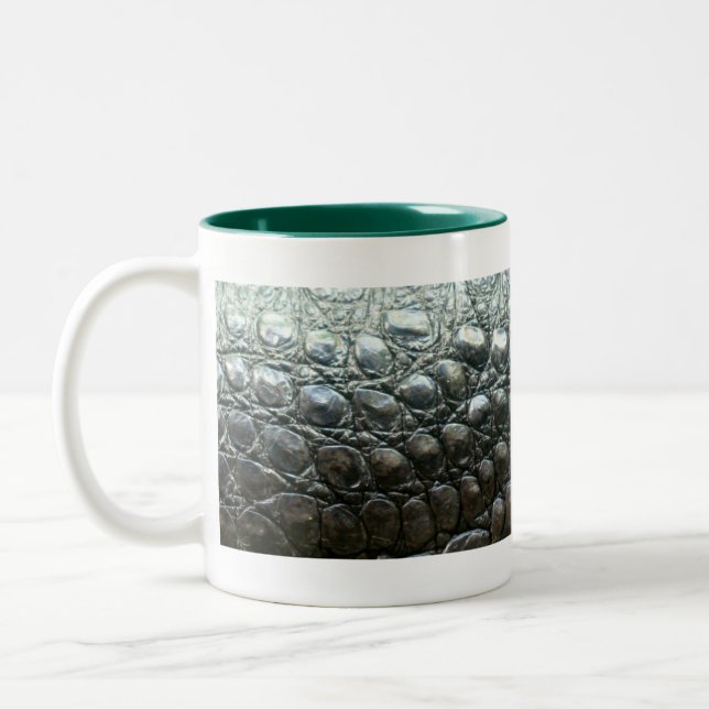 Caiman Crocodile Faux Alligator-Skin Design Two-Tone Coffee Mug (Left)