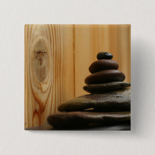 Cairn Meditation Stones and Wood 2 Inch Square Button