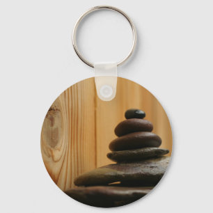 Cairn Meditation Stones and Wood Keychain