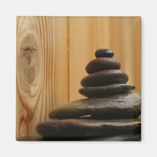 Cairn Meditation Stones and Wood Magnet