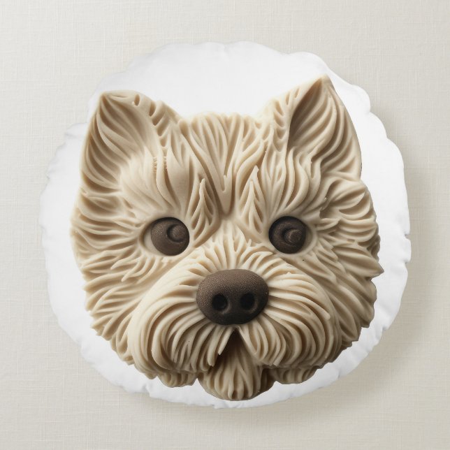 Cairn Terrier 3D Inspired Round Pillow (Front)