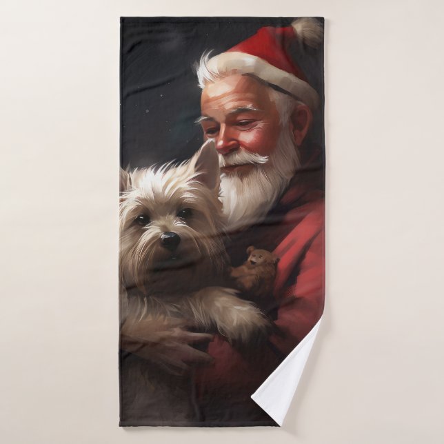 Cairn Terrier Avec Noël Festif Du Père Noël (Serviette de bain)