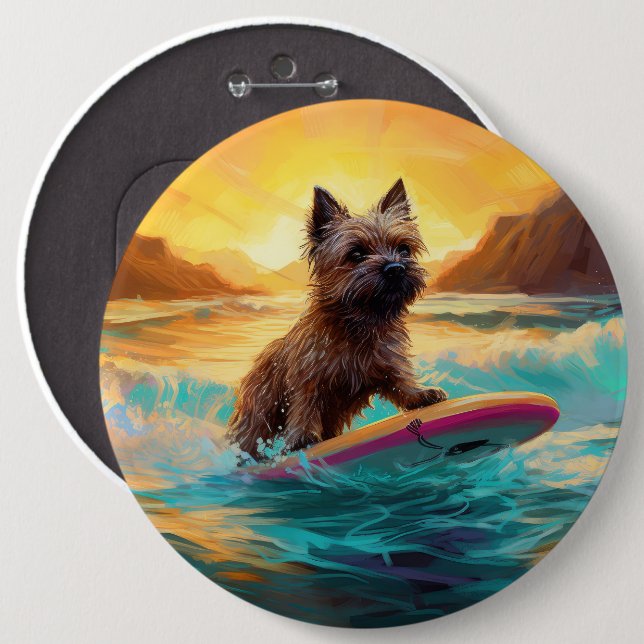 Cairn Terrier Beach Surfing Painting 6 Inch Round Button (Front & Back)