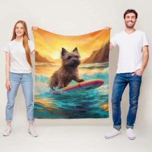Cairn Terrier Beach Surfing Painting Fleece Blanket