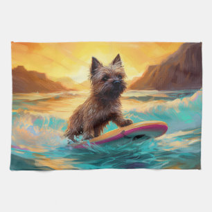 Cairn Terrier Beach Surfing Painting Kitchen Towel