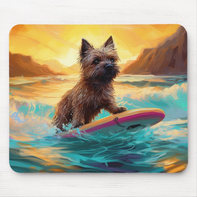 Cairn Terrier Beach Surfing Painting Mouse Pad (Front)