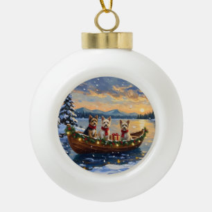 Cairn Terrier Christmas Boat Holiday Ceramic Ball Christmas Ornament