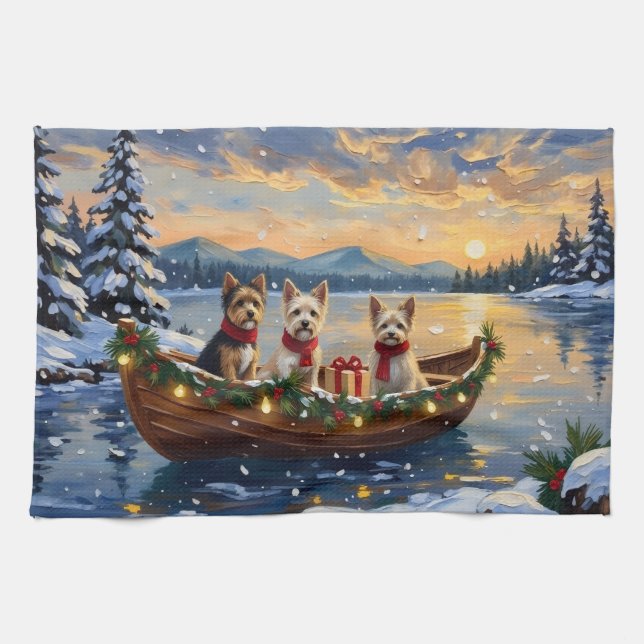 Cairn Terrier Christmas Boat Holiday Kitchen Towel (Horizontal)