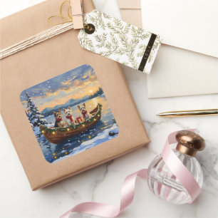 Cairn Terrier Christmas Boat Holiday Square Sticker