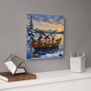 Cairn Terrier Christmas Boat Holiday Square Wall Clock