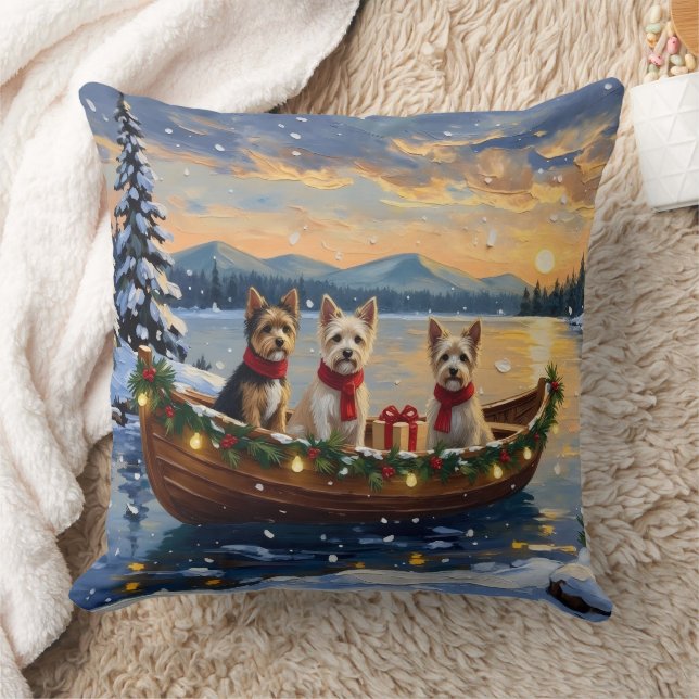 Cairn Terrier Christmas Boat Holiday Throw Pillow (Blanket)