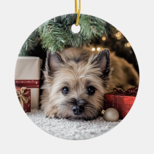 Cairn Terrier Christmas Ceramic Ornament (Front)