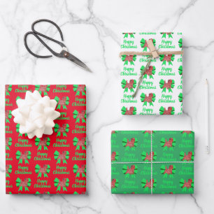 Cairn Terrier Christmas Dog & Green Bow 3 Colors Wrapping Paper Sheet