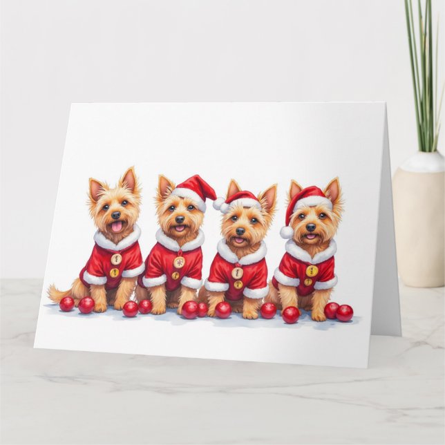Cairn Terrier Christmas Dress Santa Hat Card (Front)