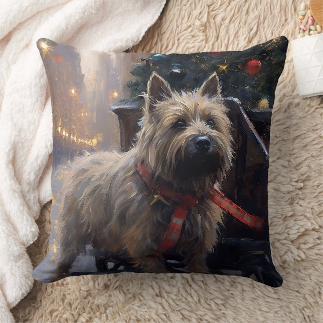 Cairn Terrier Christmas Festive Season  Throw Pillow (Blanket)