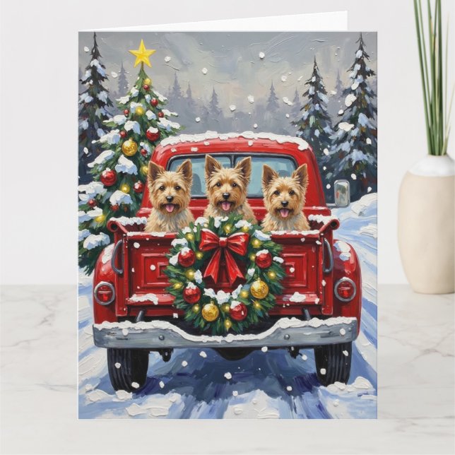 Cairn Terrier Christmas Red Truck Holiday Card (Front)