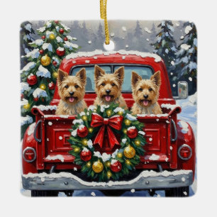 Cairn Terrier Christmas Red Truck Holiday Ceramic Ornament
