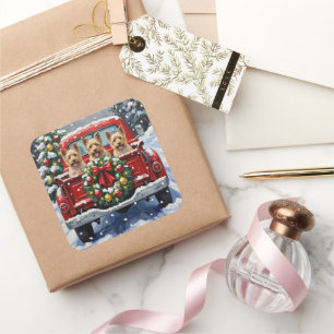 Cairn Terrier Christmas Red Truck Holiday Square Sticker