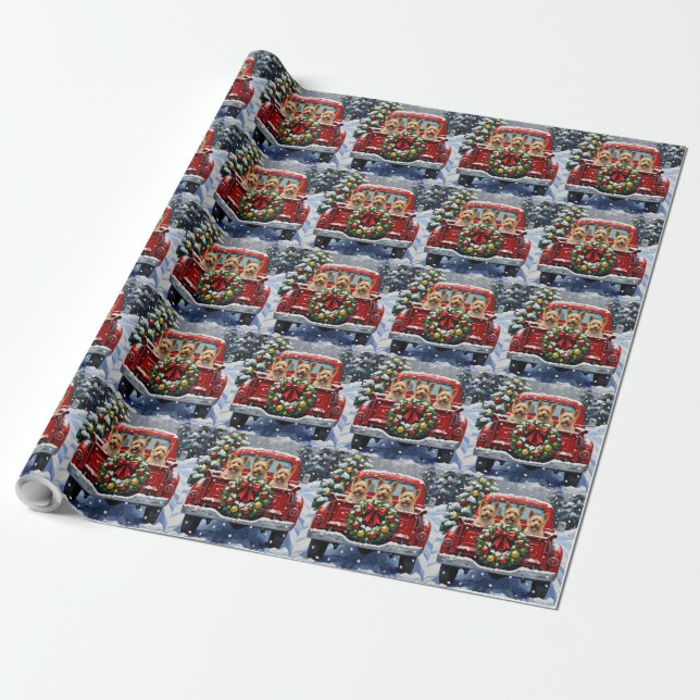Cairn Terrier Christmas Red Truck Holiday Wrapping Paper (Unrolled)