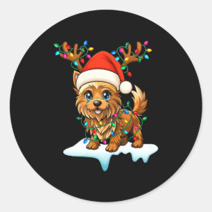 Cairn Terrier Christmas Santa Hat Reindeer Lights  Classic Round Sticker