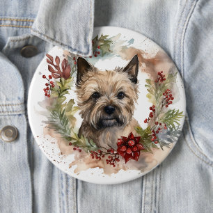 Cairn Terrier Christmas Wreath Festive Pup 6 Inch Round Button