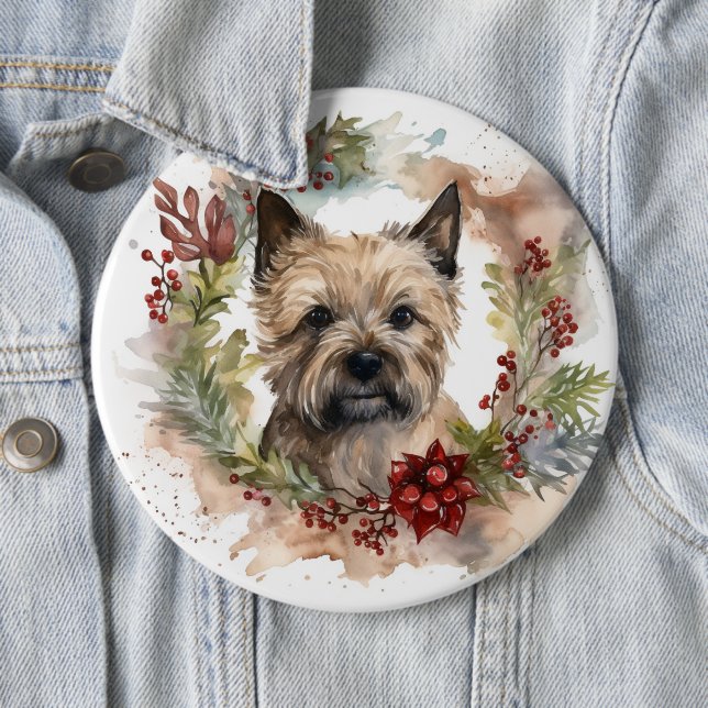 Cairn Terrier Christmas Wreath Festive Pup 6 Inch Round Button (In Situ)