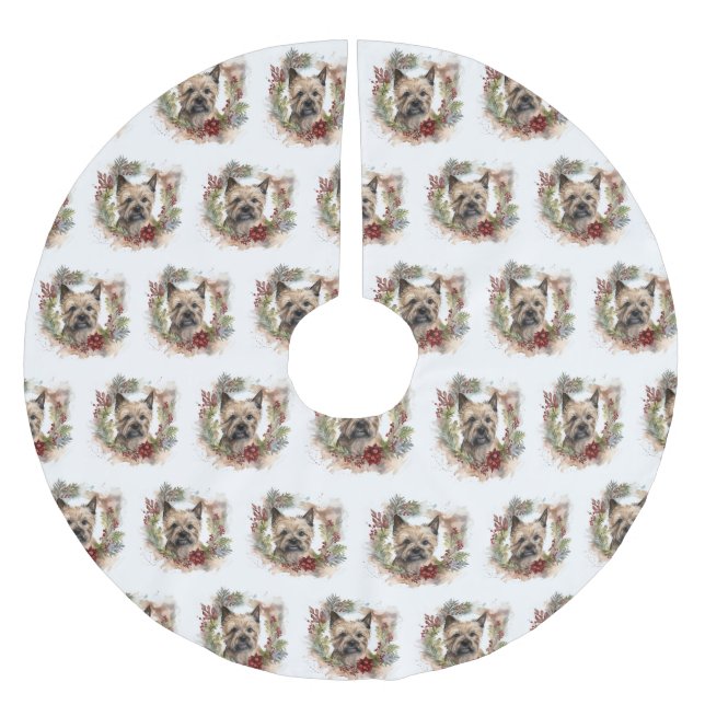 Cairn Terrier Christmas Wreath Festive Pup Brushed Polyester Tree Skirt (Front)