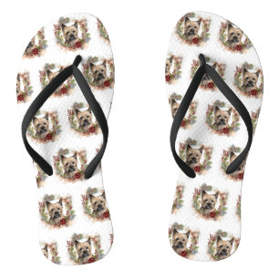 Cairn Terrier Christmas Wreath Festive Pup Flip Flops