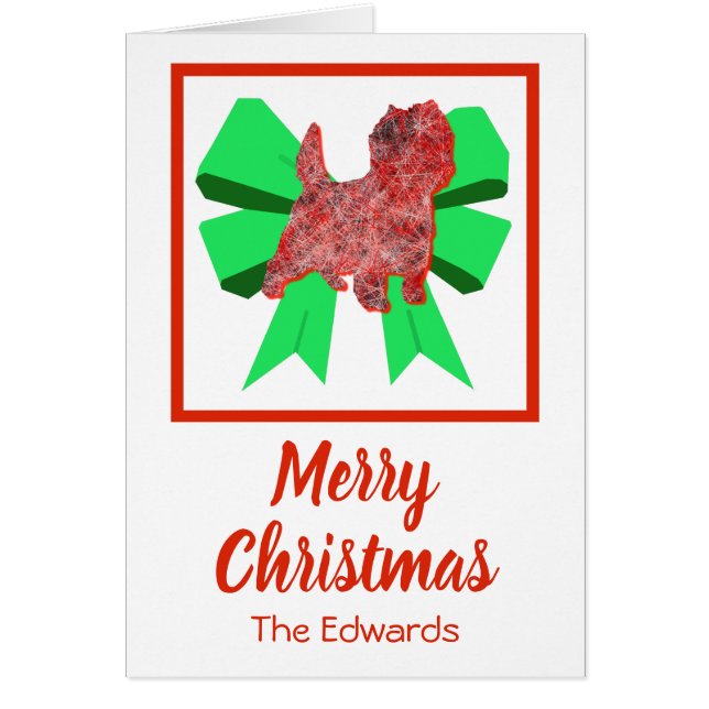 Cairn Terrier Cute Christmas Dog & Bow Card (Front)