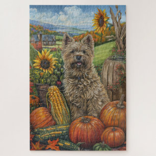 Cairn Terrier Dog Autumn Harvest Thanksgiving Jigsaw Puzzle