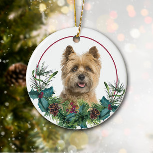 Cairn Terrier Dog Evergreen Wreath Ceramic Ornament