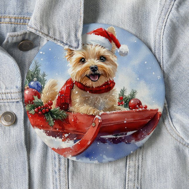 Cairn Terrier Dog in Sledge Let it Snow Christmas 6 Inch Round Button (In Situ)