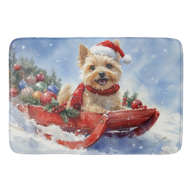 Cairn Terrier Dog in Sledge Let it Snow Christmas Bath Mat (Front)