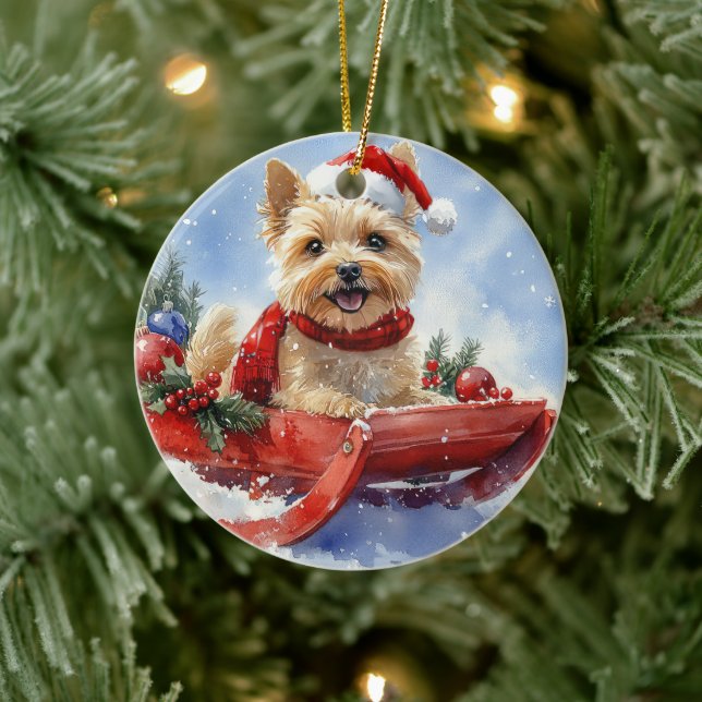 Cairn Terrier Dog in Sledge Let it Snow Christmas Ceramic Ornament (Tree)
