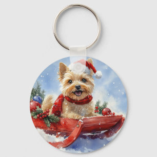 Cairn Terrier Dog in Sledge Let it Snow Christmas Keychain