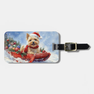 Cairn Terrier Dog in Sledge Let it Snow Christmas Luggage Tag
