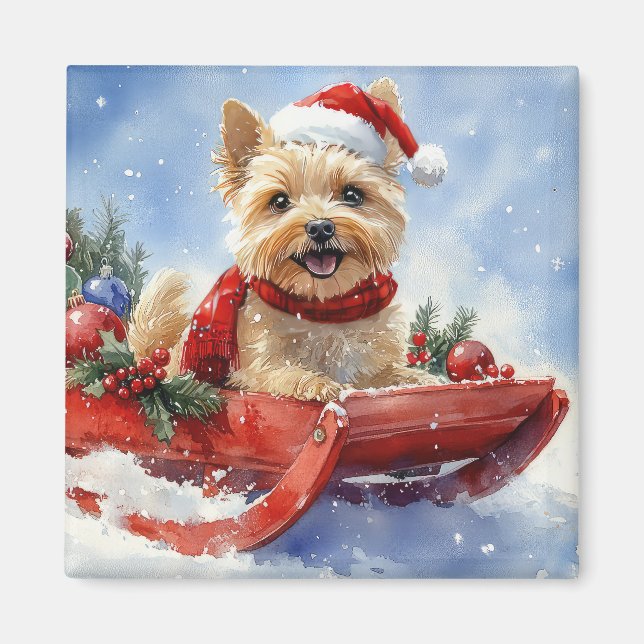 Cairn Terrier Dog in Sledge Let it Snow Christmas Magnet (Front)